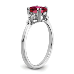 Sterling Silver Rhodium-plated Created Ruby and Diamond Ring