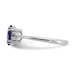Sterling Silver Rhodium-plated Created Sapphire and Diamond Ring
