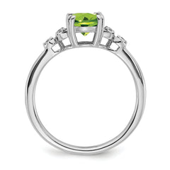 Sterling Silver Rhodium-plated Peridot and Diamond Ring