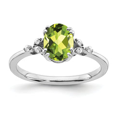 Sterling Silver Rhodium-plated Peridot and Diamond Ring