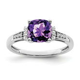 14k White Gold Cushion Amethyst and Diamond Ring