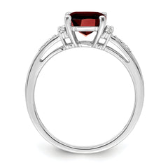 14k White Gold Cushion Garnet and Diamond Ring