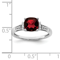 14k White Gold Cushion Garnet and Diamond Ring