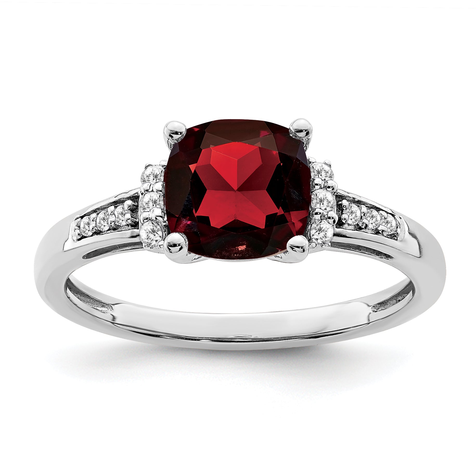 14k White Gold Cushion Garnet and Diamond Ring