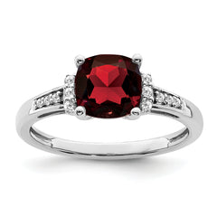 14k White Gold Cushion Garnet and Diamond Ring