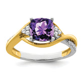 14k Two-tone Cushion Amethyst and Diamond Ring