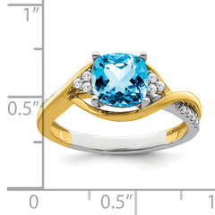 14k Two-tone Cushion Blue Topaz and Diamond Ring