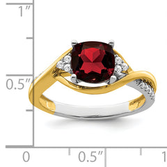 14k Two-tone Cushion Garnet and Diamond Ring