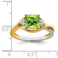 14k Two-tone Cushion Peridot and Diamond Ring