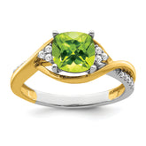 14k Two-tone Cushion Peridot and Diamond Ring
