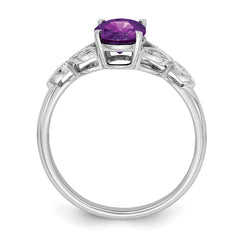 14k White Gold Oval Amethyst and Diamond Ring