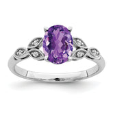 14k White Gold Oval Amethyst and Diamond Ring