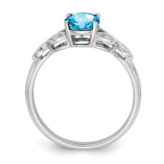 14k White Gold Oval Blue Topaz and Diamond Ring