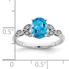 14k White Gold Oval Blue Topaz and Diamond Ring