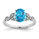 14k White Gold Oval Blue Topaz and Diamond Ring