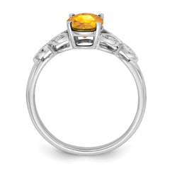 14k White Gold Oval Citrine and Diamond Ring