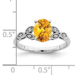 14k White Gold Oval Citrine and Diamond Ring