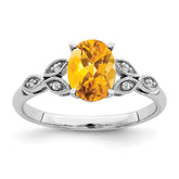 14k White Gold Oval Citrine and Diamond Ring
