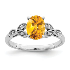 14k White Gold Oval Citrine and Diamond Ring