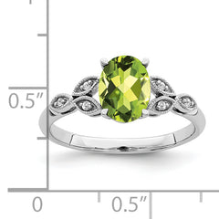 14k White Gold Oval Peridot and Diamond Ring