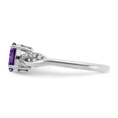 14k White Gold Oval Amethyst and Diamond Ring