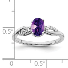 14k White Gold Oval Amethyst and Diamond Ring