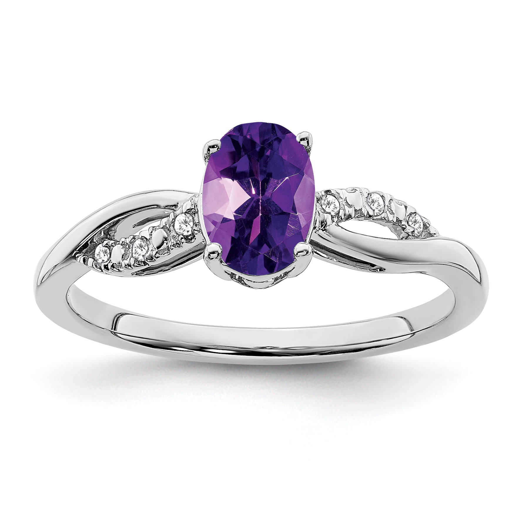 14k White Gold Oval Amethyst and Diamond Ring
