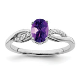 14k White Gold Oval Amethyst and Diamond Ring