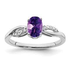 14k White Gold Oval Amethyst and Diamond Ring