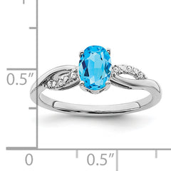 14k White Gold Oval Blue Topaz and Diamond Ring