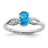 14k White Gold Oval Blue Topaz and Diamond Ring