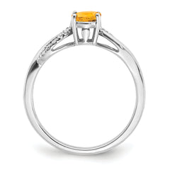 14k White Gold Oval Citrine and Diamond Ring
