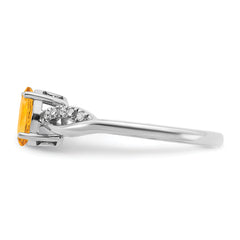 14k White Gold Oval Citrine and Diamond Ring