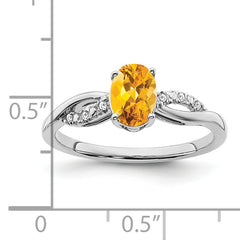 14k White Gold Oval Citrine and Diamond Ring