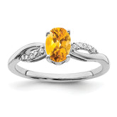 14k White Gold Oval Citrine and Diamond Ring