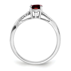 14k White Gold Oval Garnet and Diamond Ring