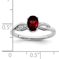 14k White Gold Oval Garnet and Diamond Ring