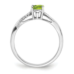 14k White Gold Oval Peridot and Diamond Ring