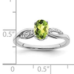 14k White Gold Oval Peridot and Diamond Ring