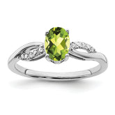 14k White Gold Oval Peridot and Diamond Ring