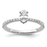 14k White Gold 1/4 carat Lab Grown Diamond VS/SI+ G+ 1/2 carat Oval Center Semi Mount Solitaire Engagement Ring