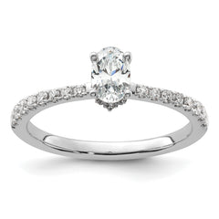 14k White Gold 1/4 carat Lab Grown Diamond VS/SI+ G+ 1/2 carat Oval Center Semi Mount Solitaire Engagement Ring