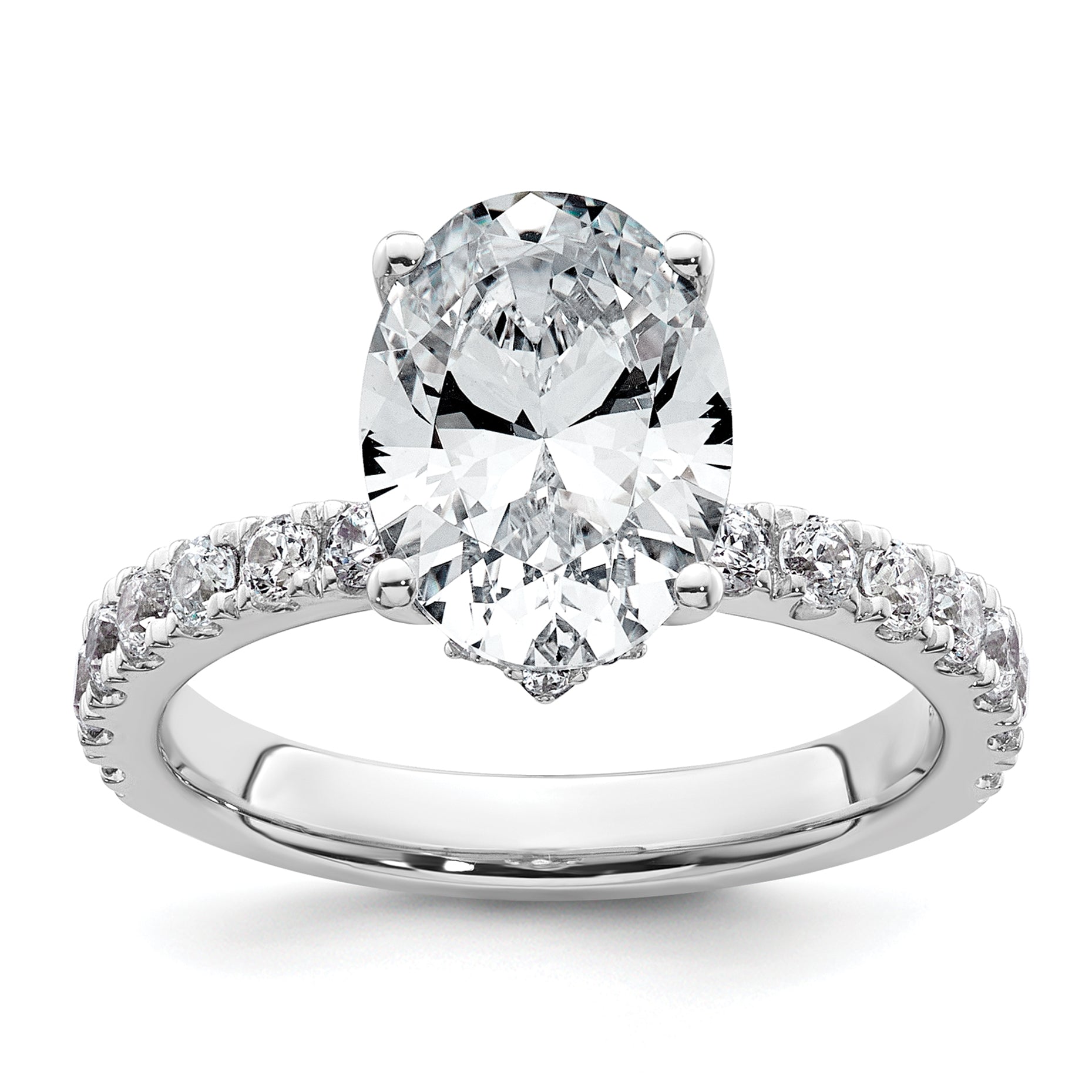 14k White Gold 3 1/5 carat Certified Lab Grown Diamond VS+ F+ Oval Complete Solitaire Engagement Ring