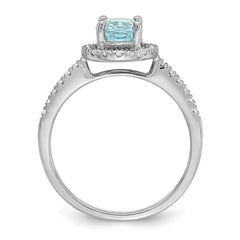 Pure Serenity 14k White Gold 1/3 carat Lab Grown Diamond VS/SI and Oval Lab Created Aquamarine Halo Engagement Ring