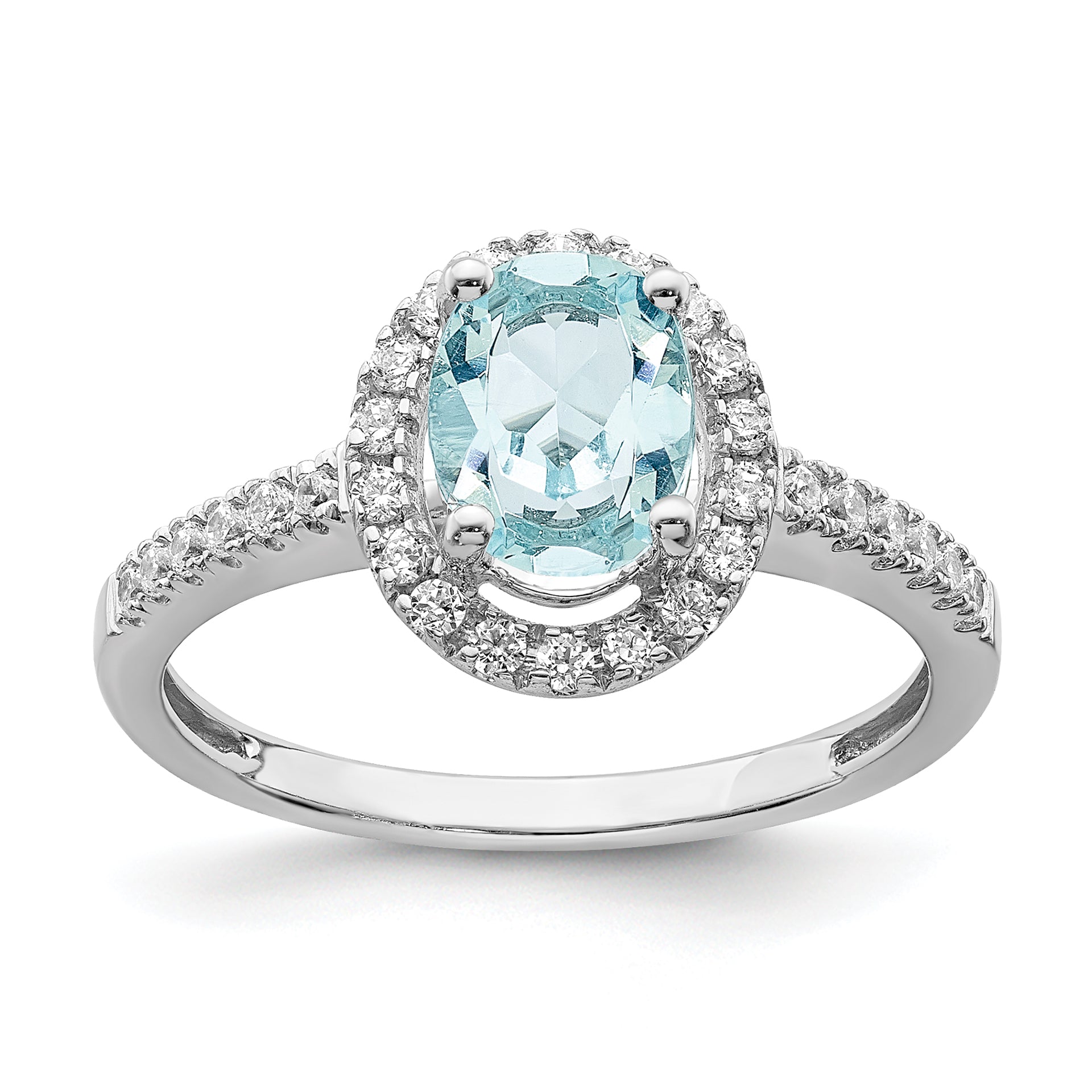 Pure Serenity 14k White Gold 1/3 carat Lab Grown Diamond VS/SI and Oval Lab Created Aquamarine Halo Engagement Ring