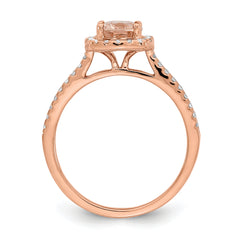 Pure Serenity 14k Rose Gold 1/3 carat Lab Grown Diamond VS/SI+ G+ and Long Cushion Morganite Halo Engagement Ring