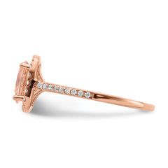 Pure Serenity 14k Rose Gold 1/3 carat Lab Grown Diamond VS/SI+ G+ and Long Cushion Morganite Halo Engagement Ring
