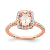 Pure Serenity 14k Rose Gold 1/3 carat Lab Grown Diamond VS/SI+ G+ and Long Cushion Morganite Halo Engagement Ring