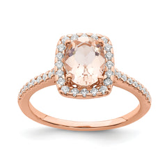Pure Serenity 14k Rose Gold 1/3 carat Lab Grown Diamond VS/SI+ G+ and Long Cushion Morganite Halo Engagement Ring