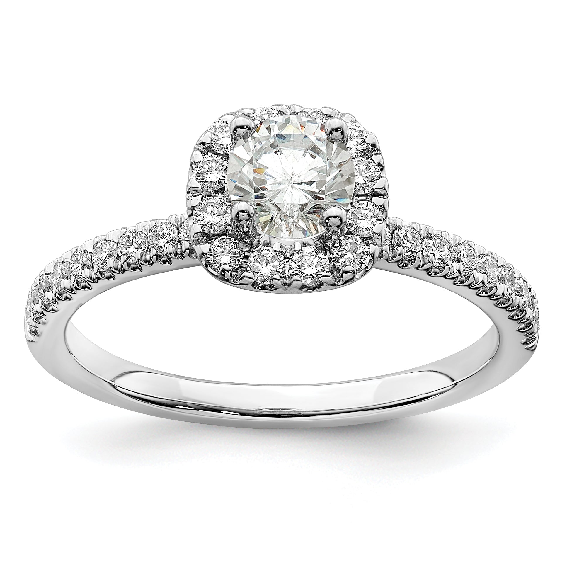 14k White Gold 3/4 carat Lab Grown Diamond VS/SI+ G+ Complete Round Halo Engagement Ring